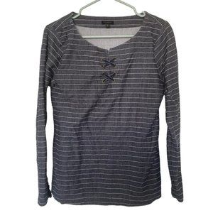 Talbots Striped Grey Longsleeve Shirt Blouse Womens Size Medium
